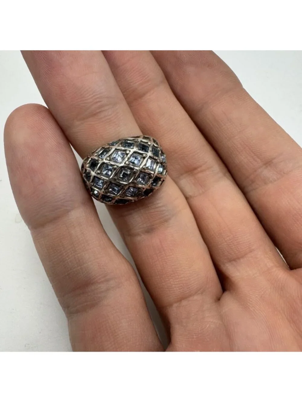 Solid Sterling Silver 925 Blue Topaz Tapered Band Statement Ring Size 5.75